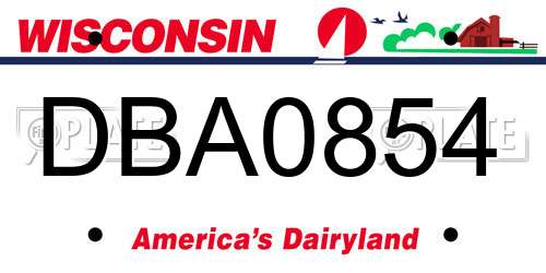 DBA0854 Wisconsin License Plate