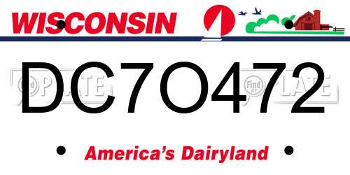 DC7O472 Wisconsin License Plate