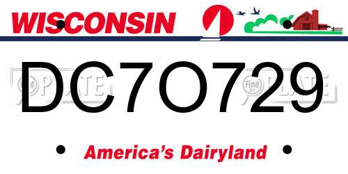 DC7O729 Wisconsin License Plate