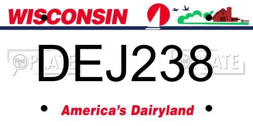 DEJ238 Wisconsin License Plate