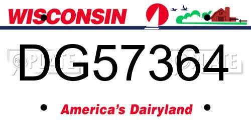 DG57364 Wisconsin License Plate