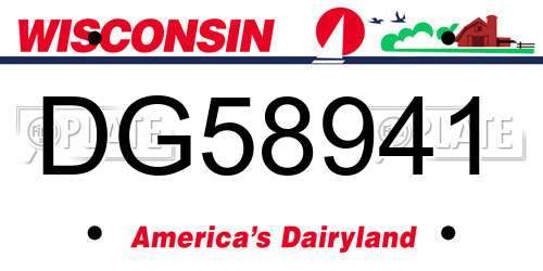 DG58941 Wisconsin License Plate