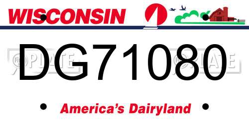 DG71080 Wisconsin License Plate