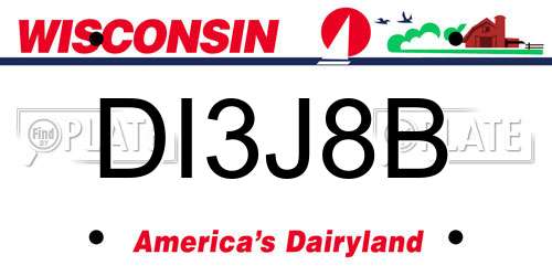DI3J8B Wisconsin License Plate