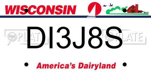DI3J8S Wisconsin License Plate