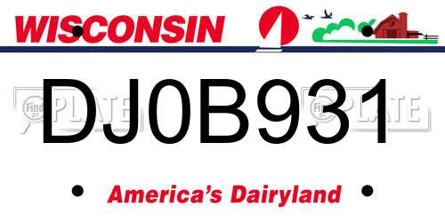 DJ0B931 Wisconsin License Plate