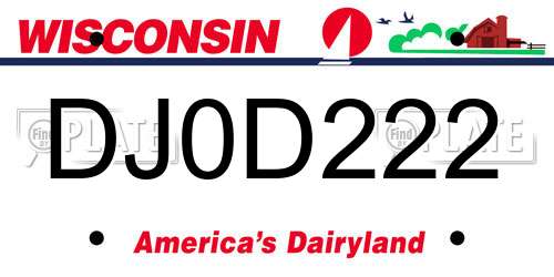 DJ0D222 Wisconsin License Plate