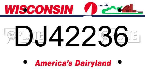 DJ42236 Wisconsin License Plate