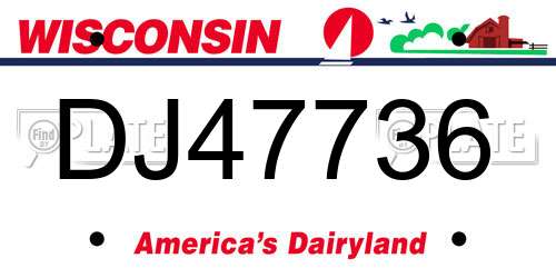 DJ47736 Wisconsin License Plate