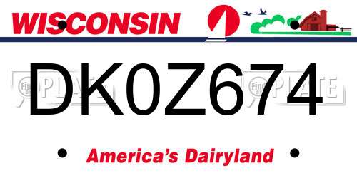 DK0Z674 Wisconsin License Plate