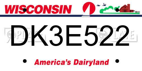 DK3E522 Wisconsin License Plate