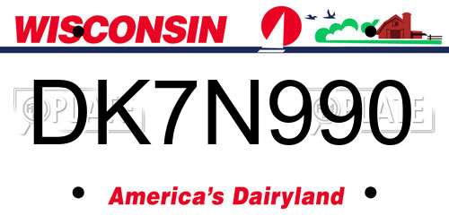 DK7N990 Wisconsin License Plate