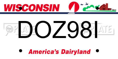DOZ98I Wisconsin License Plate