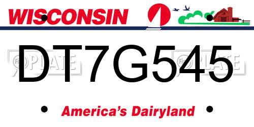 DT7G545 Wisconsin License Plate