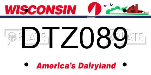 DTZ089 Wisconsin License Plate