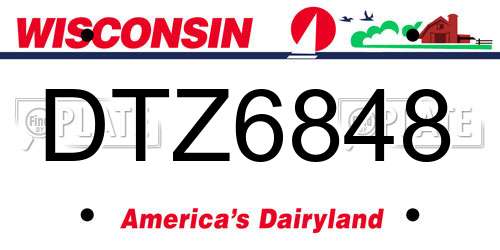 DTZ6848 Wisconsin License Plate