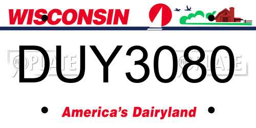 DUY3080 Wisconsin License Plate
