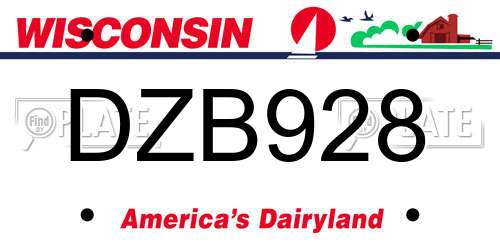 DZB928 Wisconsin License Plate