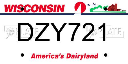 DZY721 Wisconsin License Plate