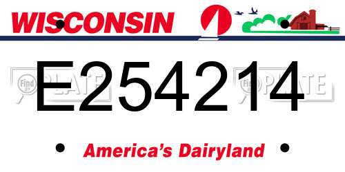 E254214 Wisconsin License Plate