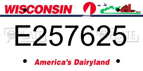 E257625 Wisconsin License Plate