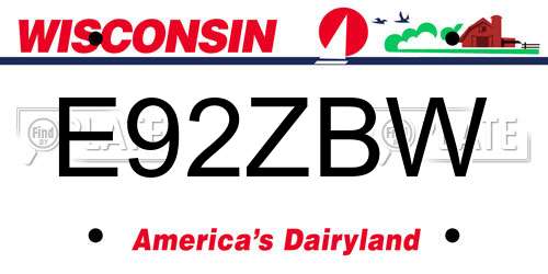 E92ZBW Wisconsin License Plate