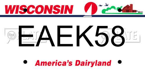 EAEK58 Wisconsin License Plate