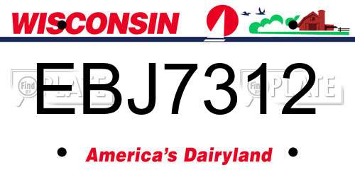 EBJ7312 Wisconsin License Plate