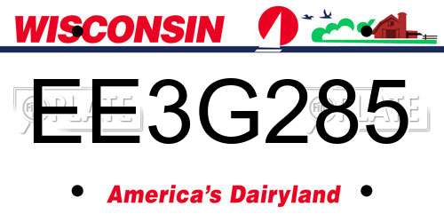 EE3G285 Wisconsin License Plate
