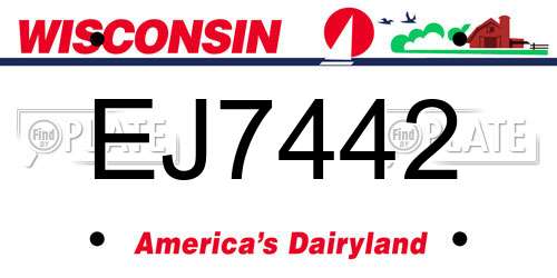 EJ7442 Wisconsin License Plate