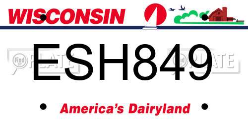ESH849 Wisconsin License Plate