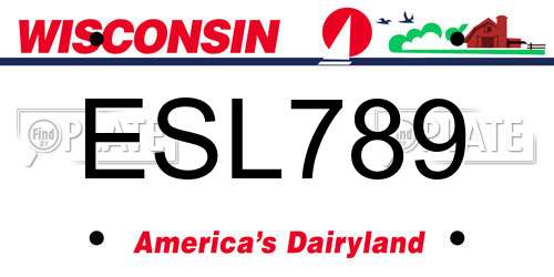 ESL789 Wisconsin License Plate
