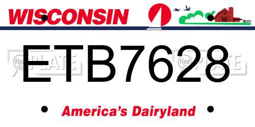 ETB7628 Wisconsin License Plate