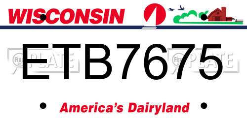 ETB7675 Wisconsin License Plate