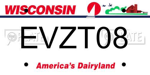 EVZT08 Wisconsin License Plate