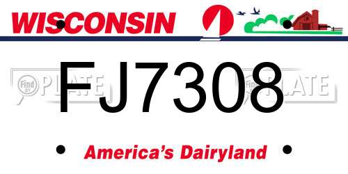 FJ7308 Wisconsin License Plate