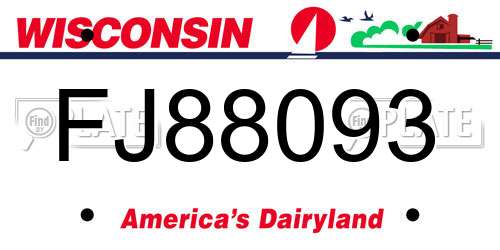FJ88093 Wisconsin License Plate