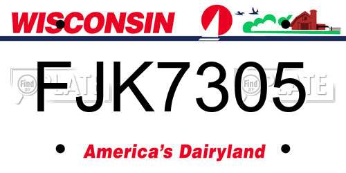 FJK7305 Wisconsin License Plate