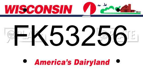 FK53256 Wisconsin License Plate