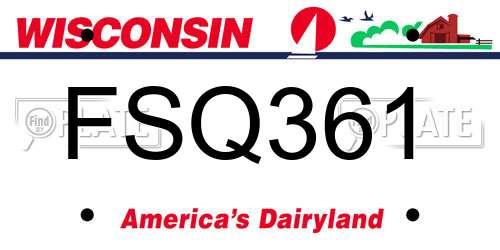 FSQ361 Wisconsin License Plate