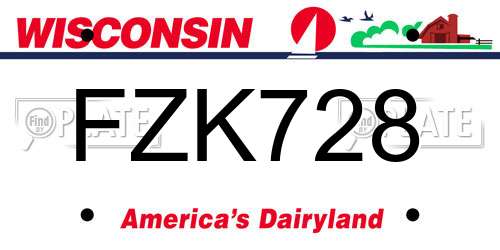 FZK728 Wisconsin License Plate