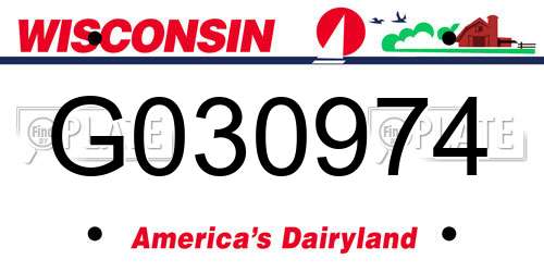 G030974 Wisconsin License Plate