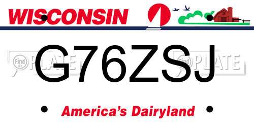G76ZSJ Wisconsin License Plate