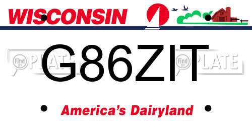 G86ZIT Wisconsin License Plate