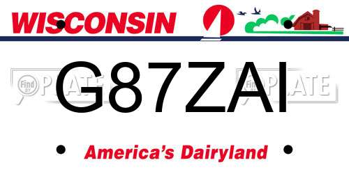 G87ZAI Wisconsin License Plate