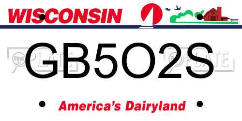 GB5O2S Wisconsin License Plate