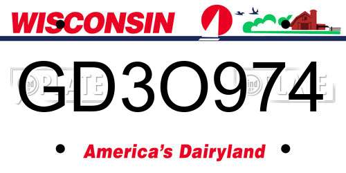 GD3O974 Wisconsin License Plate