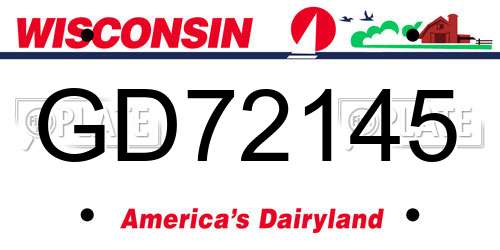 GD72145 Wisconsin License Plate