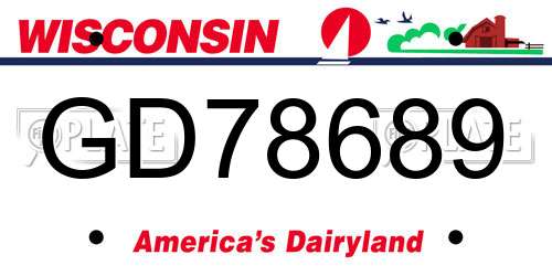 GD78689 Wisconsin License Plate