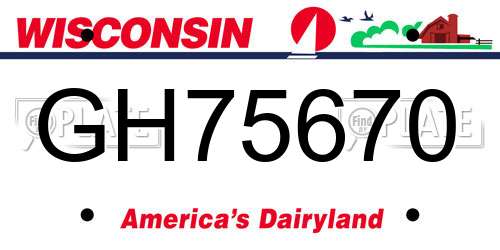 GH75670 Wisconsin License Plate